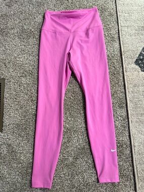 Nike Girls' Pink Full-Length Leggings with Swoosh